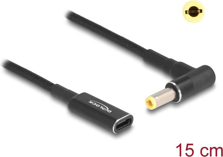 Actual product image Delock Adapter cable for notebook charging cable USB Type-C™ socket to 5.5 x 2.5 mm plug 90° angled 15 cm (0.15 m)