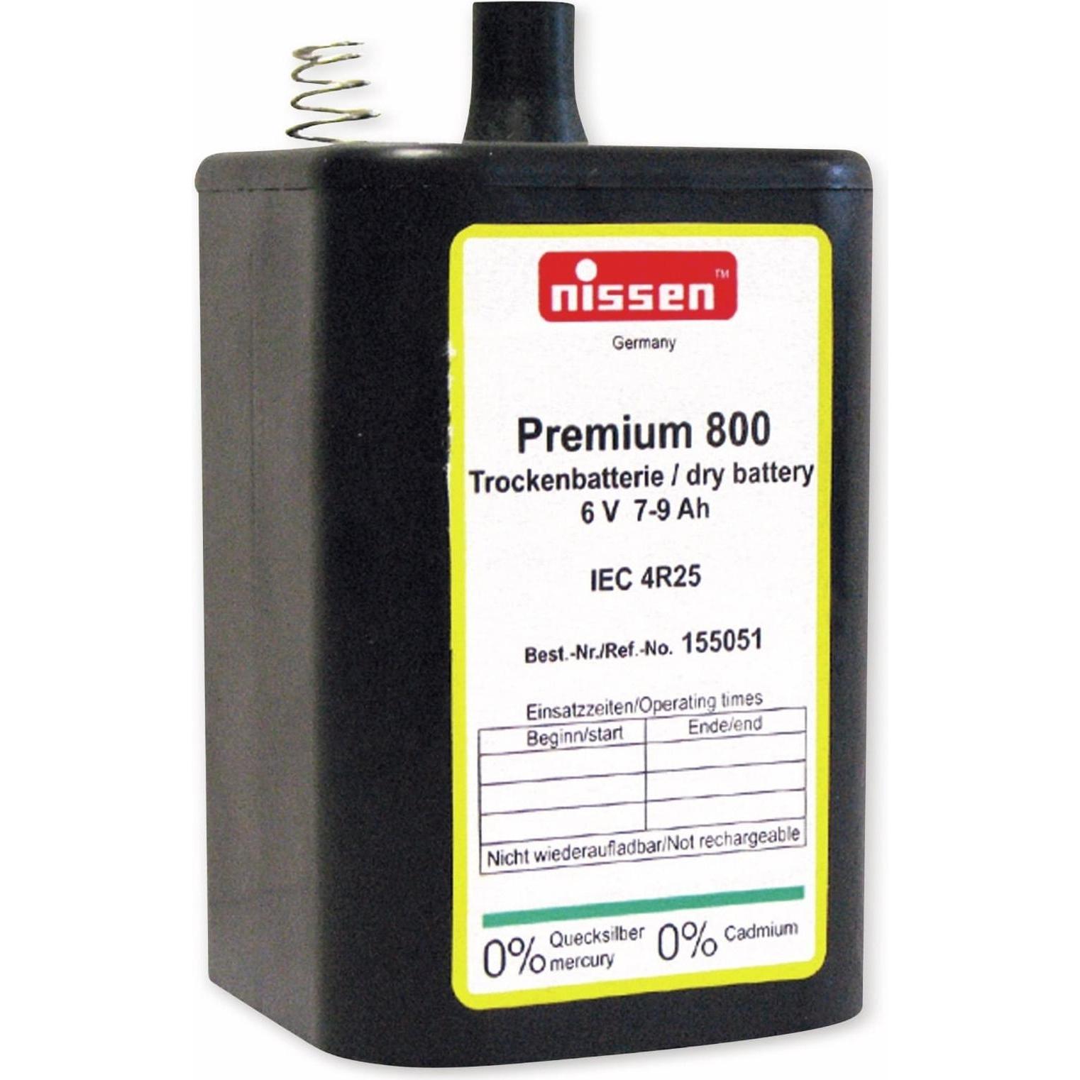 Nissen Blockbatterie Premium 800, 4R25, Trockenbatterie, 6 V-, 9 Ah, Batterien + Akkus