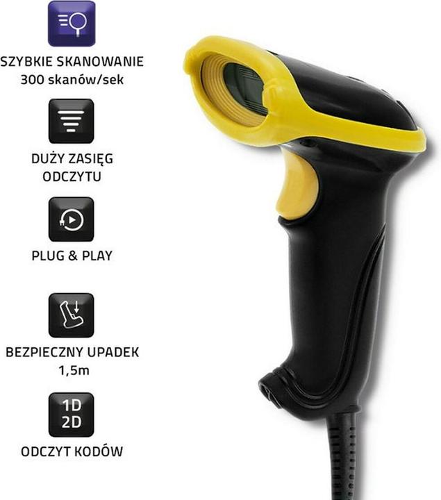 Produktbild Qoltec 50867 Barcode scanner 1D 2D USB Black (1D-Barcodes, 2D-Barcodes)