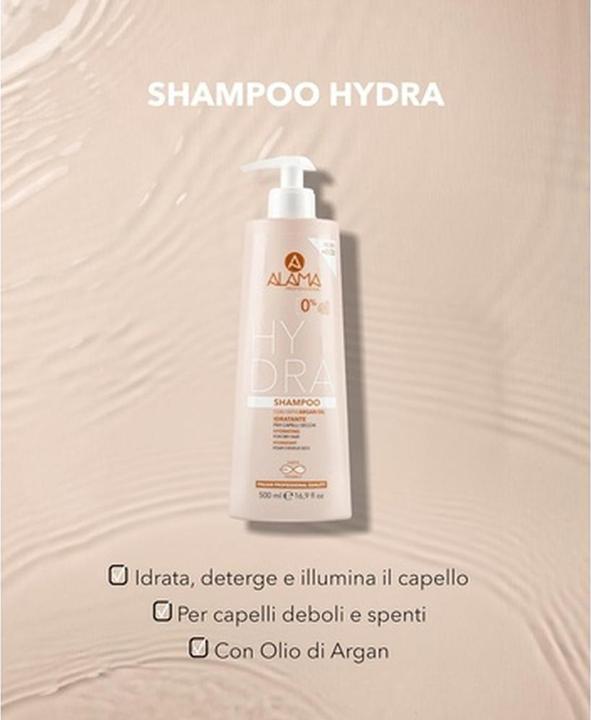 Immagine prodotto Alama Professional Alama Hydra Shampoo Idratante per Capelli Secchi con Olio di Argan 500ml (500 ml, Shampoo liquido)
