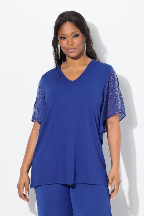 Produktbild Ulla Popken T-Shirt, Ziersteine, A-Linie, V-Ausschnitt, 3/4-Chiffonärmel (50, 52)