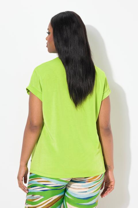 Actual product image Ulla Popken Split Neck Cap Sleeve Shimmer Tee (58)