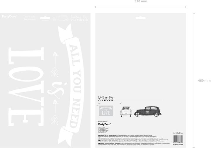 Actual product image Partydeco Party accessory car stickers 33 x 45 cm, White