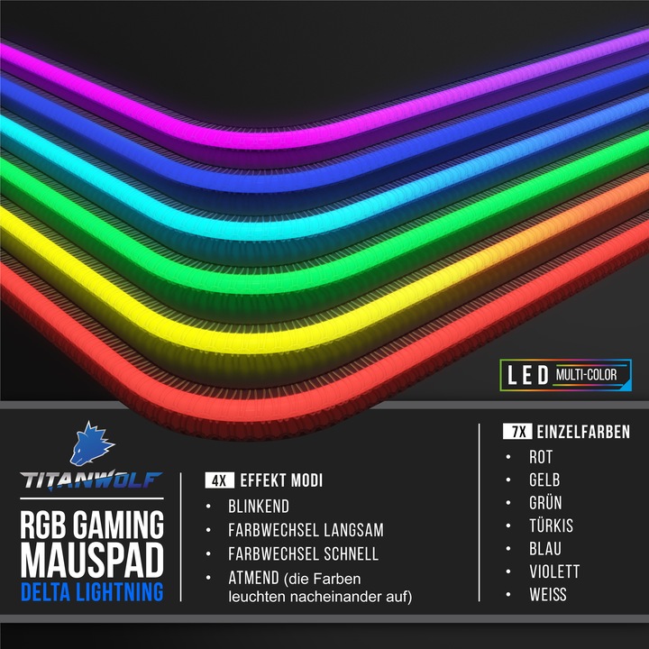 Actual product image Titanwolf RGB Gaming Mouse Pad, Mouse Mat 900 x 400 mm, improves precision & speed, Sidewolf (XL)
