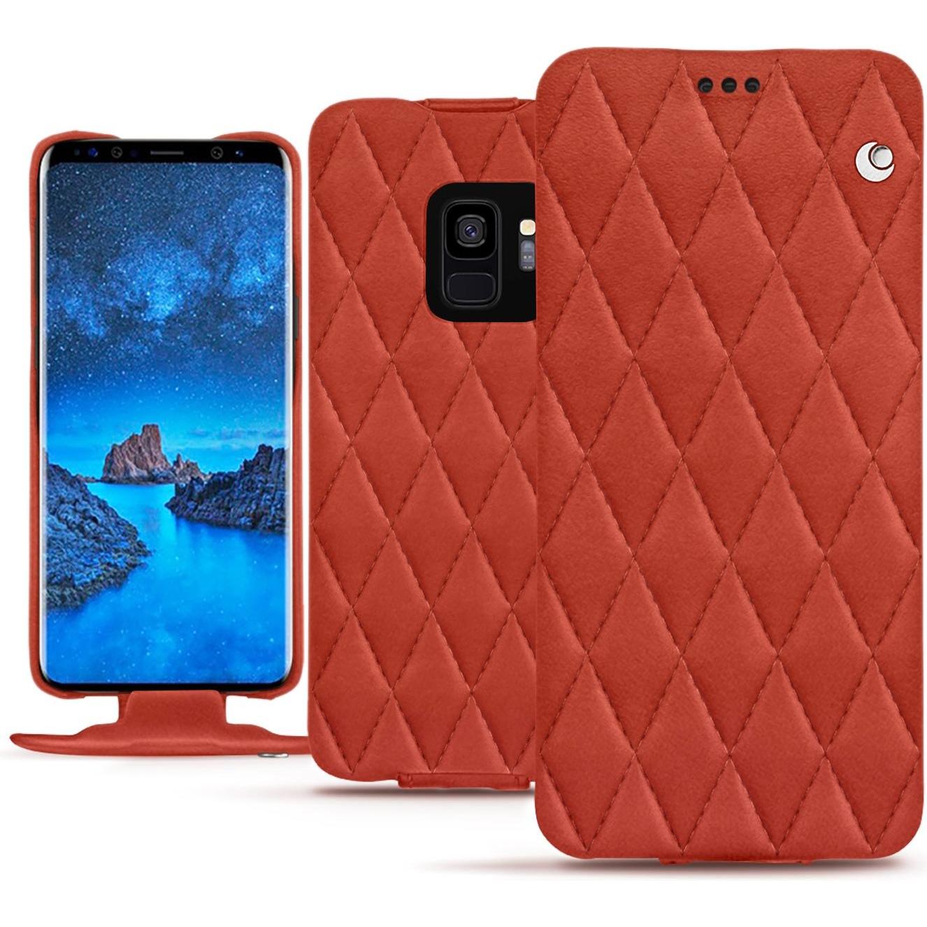 Noreve Lederschutzhülle vertikal (Samsung Galaxy S9), Smartphone Hülle, Orange