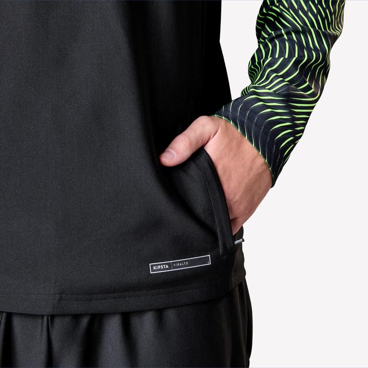 Actual product image Kipsta Damen/Herren Fussball Sweatshirt 1/2 Zip - VIRALTO Wave schwarz/neongelb (XL)