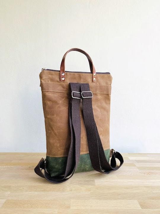 Actual product image Only-Bags.Store Waxed canvas backpack - caramel dark green, backpack, Macbook 13" backpack, backpack