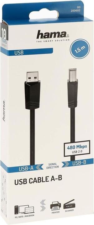 Image du produit Hama Câble USB, USB 2.0, 480 Mbit/s, 1,50 m (1.50 m, USB 2.0)