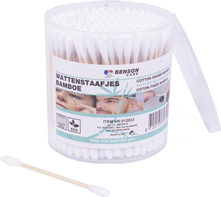 Actual product image Benson Care Cotton swabs bamboo 200 pieces plastic box