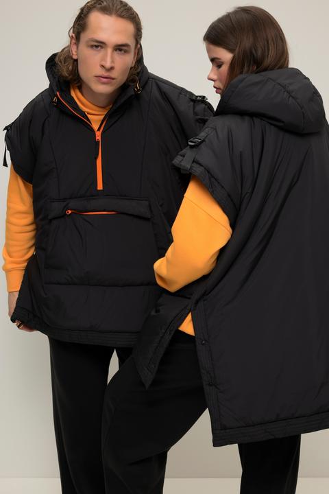 Image du produit Studio Untold Gilet style poncho à capuche, fermeture éclair contrastante et poche kangourou, unisexe (XL)