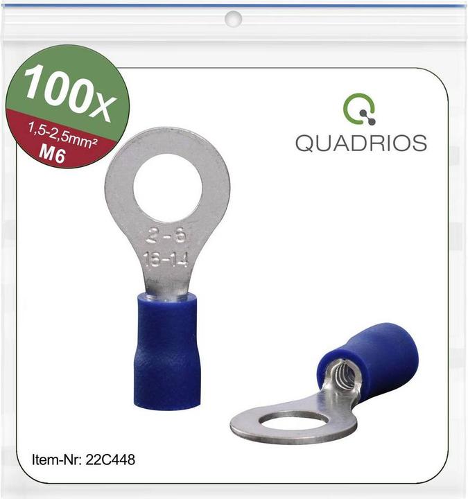 Produktbild Quadrios 22C448 Ringkabelschuh Querschnitt (max.)=2.5 mm² Loch-Ø=6.5 mm Teilisoliert Blau 1 Set