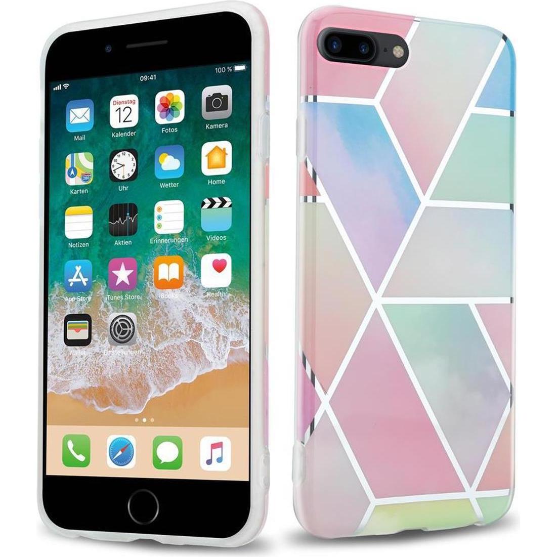 Cadorabo IMD TPU Bunter Marmor Cover (Apple iPhone 7 Plus), Smartphone Hülle, Rosa