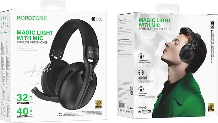 Immagine prodotto Borofone Over-Ear-Kopfhörer BO30 Magic Bluetooth mit Mikrofon schwarz (32 h, Senza fili)
