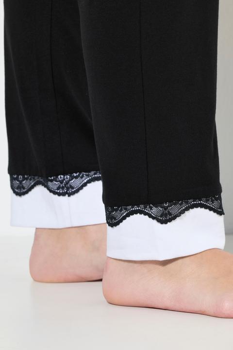 Immagine prodotto Ulla Popken Damen grosse Grössen Pyjama, Spitze, Rundhals, Langarm schwarz 62+ 812441100-62+ (62)