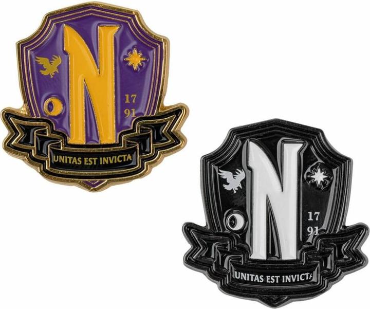 Actual product image Cinereplicas Wednesday Pins 2-Pack Nevermore Academy