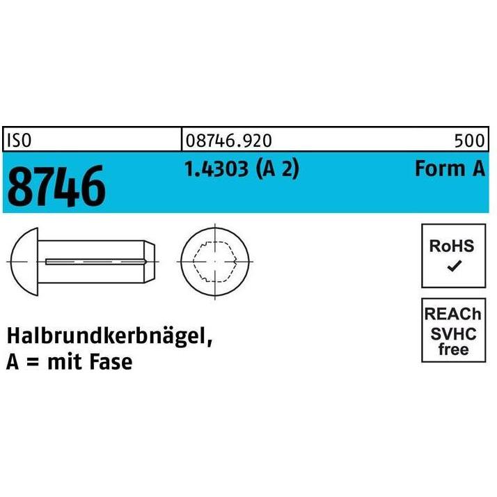 Zubehör Befestigungstechnik, Halbrundkerbnagel DIN 1476 1,6 x 3 1.4303 (A 2) DIN 1476