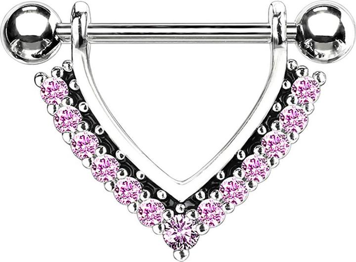 Produktbild Star Piercing Barbell silber Hänger mit Kristallen pink (Messing, Chirurgenstahl 316L)