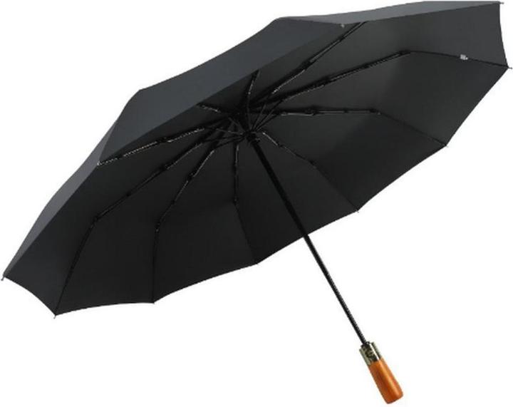 OEM Consumer electronics Automatic foldable umbrella with wood handle 10-ribs XXL 115 cm black