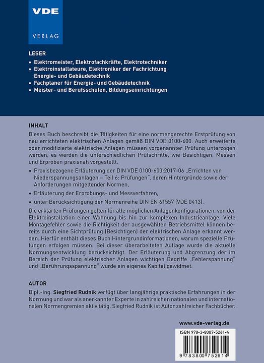 Actual product image Erstprüfung von elektrischen Anlagen (German, Siegfried Rudnik, 2020)