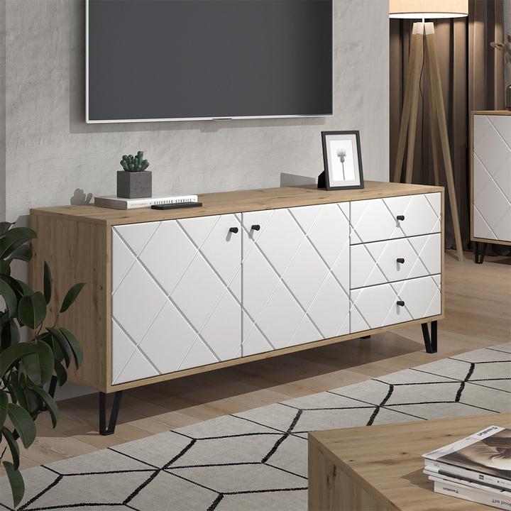 Produktbild Vichy Lowboard Nizza, Artisan/Weiss/Weiss, 150.2 x 60.2 cm mit 3 Schubladen & 2 Türen