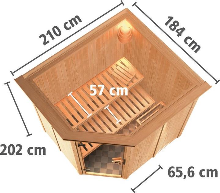 Image du produit Karibu Sauna Lobin accès d'angle, couronne (Contrôle interne Plug & Play 3,6 KW)
