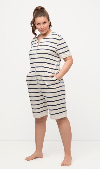 Produktbild Ulla Popken Loungewear-Jumpsuit, Ringel, Rundhals, Zipper, Halbarm (50, 52)
