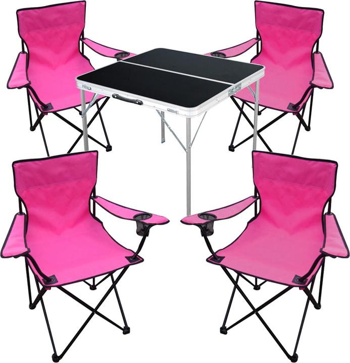 Mojawo 5-teiliges Campingmöbel Set pink Tisch schwarz + Campingstühle