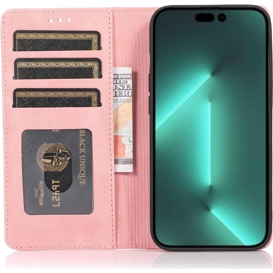Thumbnail - Cover-Discount iPhone 15 Pro - Vintage Flip Case Hülle rosa (Apple iPhone 15 Pro), Smartphone Hülle, Rosa