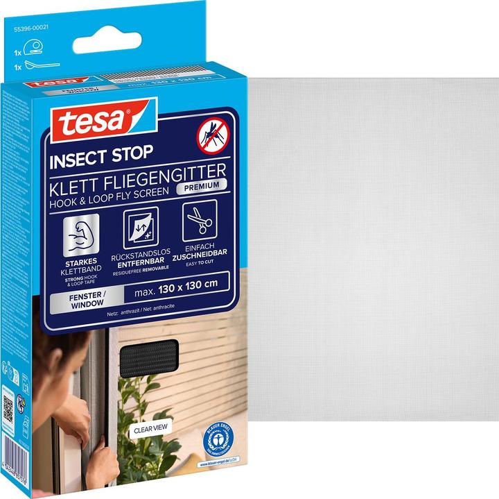 Produktbild tesa Insektenschutz COMFORT für Fenster, mit Klettband, selbstklebend, ohne Bohren (130 x 130 cm)