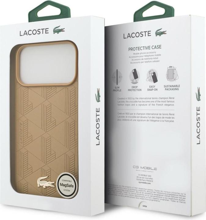 Produktbild Lacoste iPhone 17 Pro Max Back-Cover hul - MagSafe - Monogramme Print With Gold Logo - Beige (Apple iPhone 17 Pro Max)