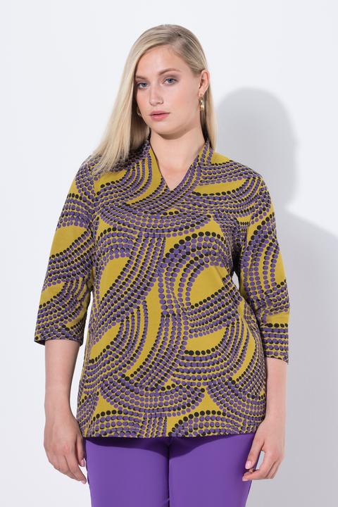 Produktbild Ulla Popken Shirt, Punkte, Kelchkragen, V-Ausschnitt, 3/4-Arm (54)