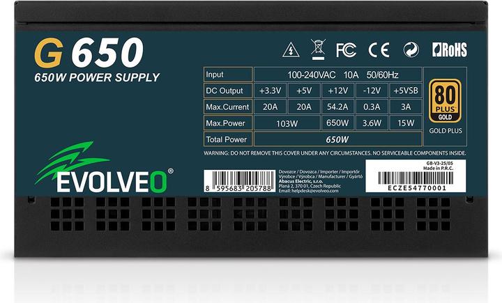 Produktbild Evolveo G650, Netzteil 650W, ATX3.1, 14cm, aPFC, 80+ GOLD, 3 Jahre Garantie (650 W)