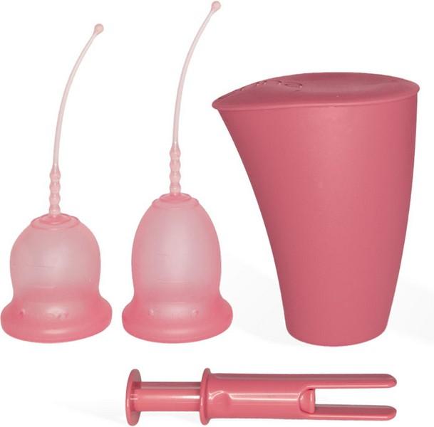 Actual product image Enna Cycle Easy Menstrual Cup Size M with Mounting Cups, Applicator, Sterilizer, and Transport Box (M)
