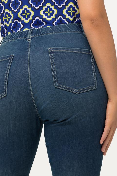Immagine prodotto Ulla Popken Jeans a 7/8 modello Sienna con orli sfrangiati, taglio della gamba aderente e cintura elastica (60)