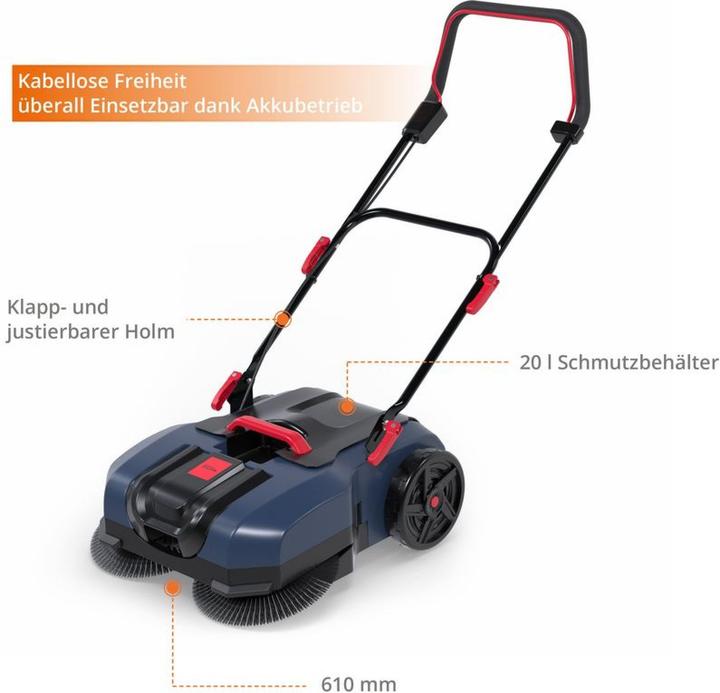 Produktbild Gude Drahtloser Akku-Kehrmaschine mit 61 cm Arbeitsbreite und 20 l Behälter