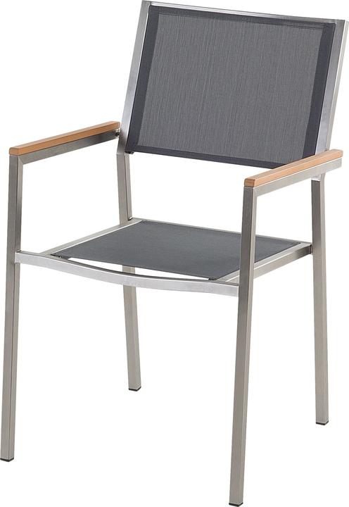 Produktbild Beliani Gartenmöbel Set Naturstein schwarz poliert 180 x 90 cm 6-Sitzer Stühle grau GROSSETO (90 x 180 x 74 cm)