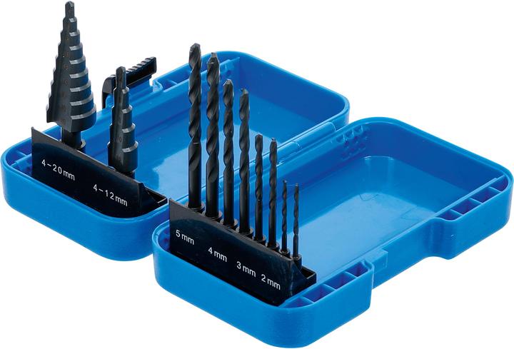 Actual product image BGS Step Drill and Twist Drill Set Ø 4 - 12 / 4 - 20 mm 2 - 5 mm 10 pcs. (2 - 5 mm, 4 - 12, 4 - 20)