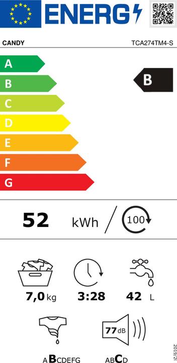 Label énergétique Candy TCA274TM4-S (7 kg, Vers le bas)