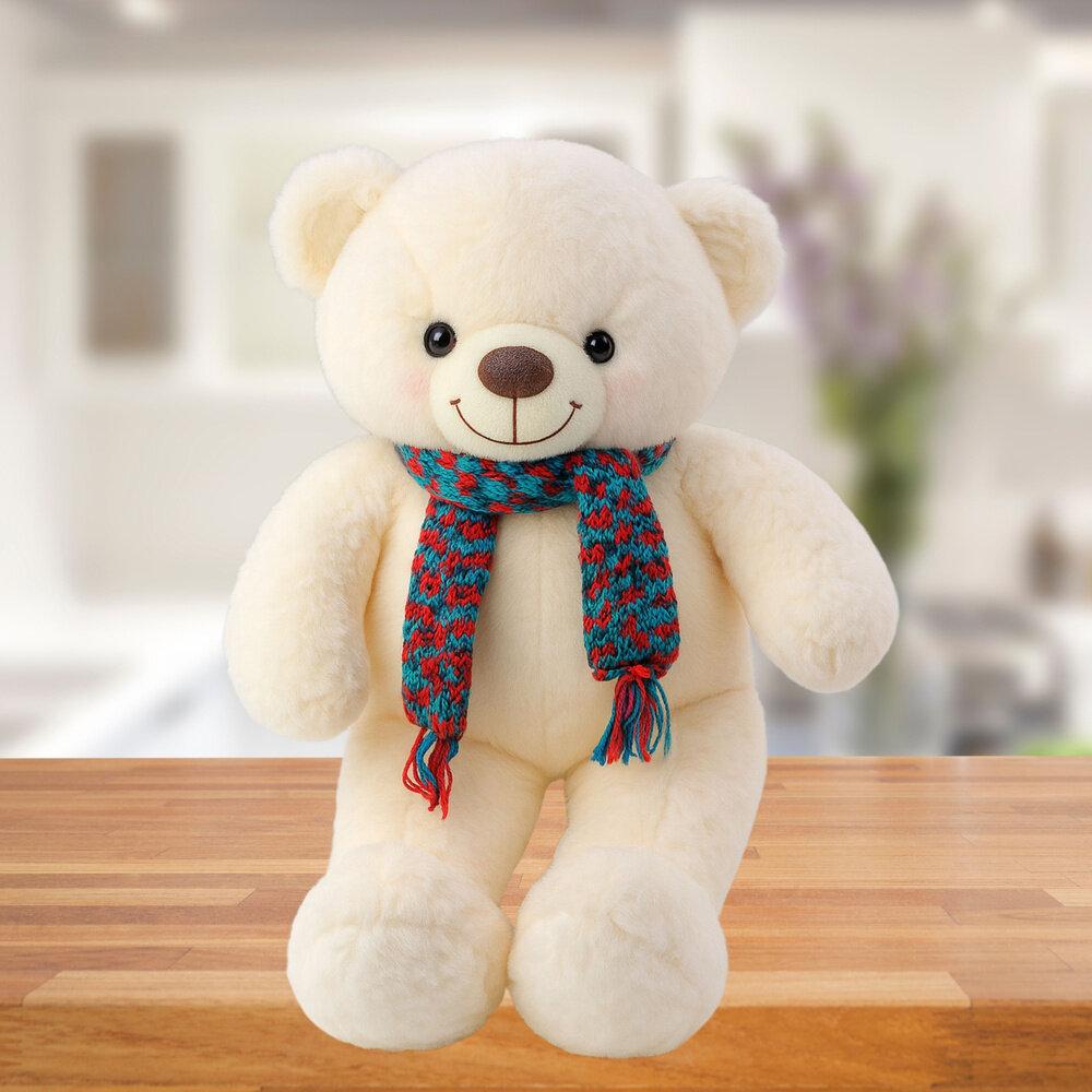 Lean Toys Lean Plüsch Maskottchen Knuddeliger Teddybär Buntes Wolltuch Weiss 55Cm (55 cm)