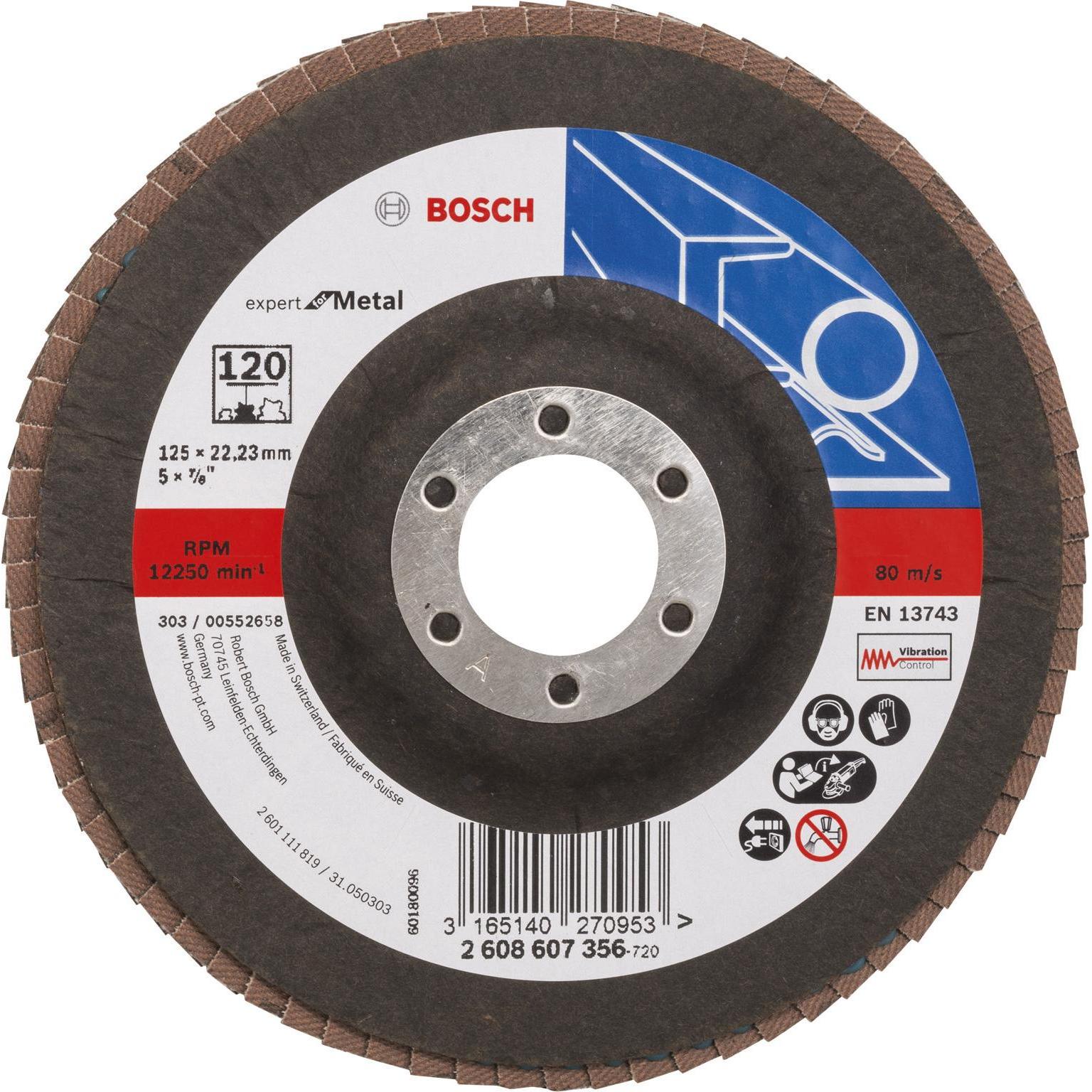 Bosch Professional Zubehör, Schleifmittel, Fächerschleifscheibe X551 Expert for Metal, gerade, 125 mm, 120 (120)