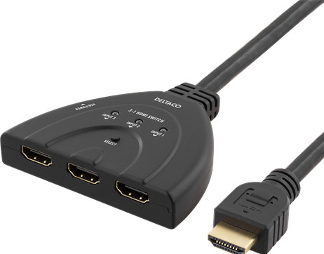 Actual product image Deltaco hdmi switch 3 inputs to 1 output 4k in 60hz 7.1 black