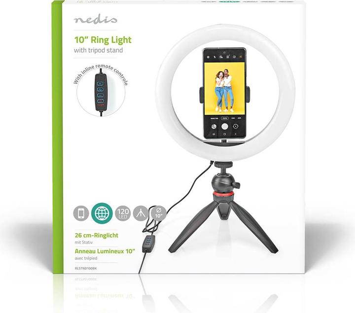 Produktbild Nedis Ringlicht | 10 inch | 120 LED's | 2700 - 6700 K | Stativ | Schwarz (Stableuchte)