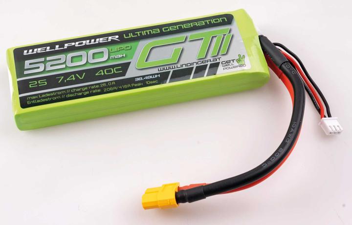 Actual product image Wellpower LIPO AKKU ULTIMA GT II 5200 mAh / 7,4 Volt 2S 40/80C CH5/8 XT-60 (7.40 V, 5200 mAh)