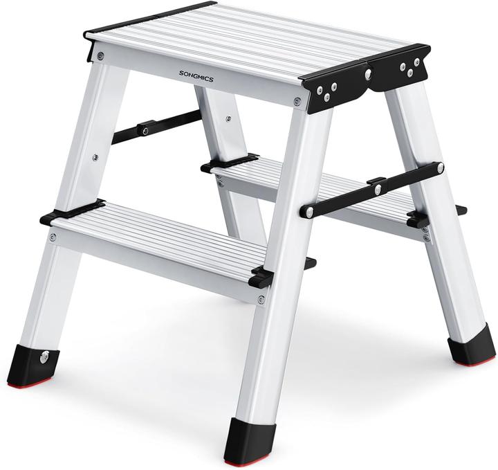 Produktbild Songmics Klappbare Aluleiter mit 2 Stufen, bis 150 kg belastbar (Trittleiter, 38 cm)