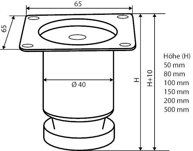 Produktbild Möbelfuss rund Höhe 150mm Edelstahl-Optik