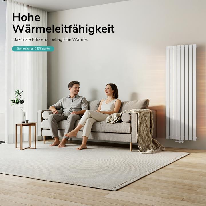 Produktbild Emke Heizkörper, Flachheizkörper mit Zentralanschluss, Weiss 180x61cm 1265W Einlagig (1265 W)