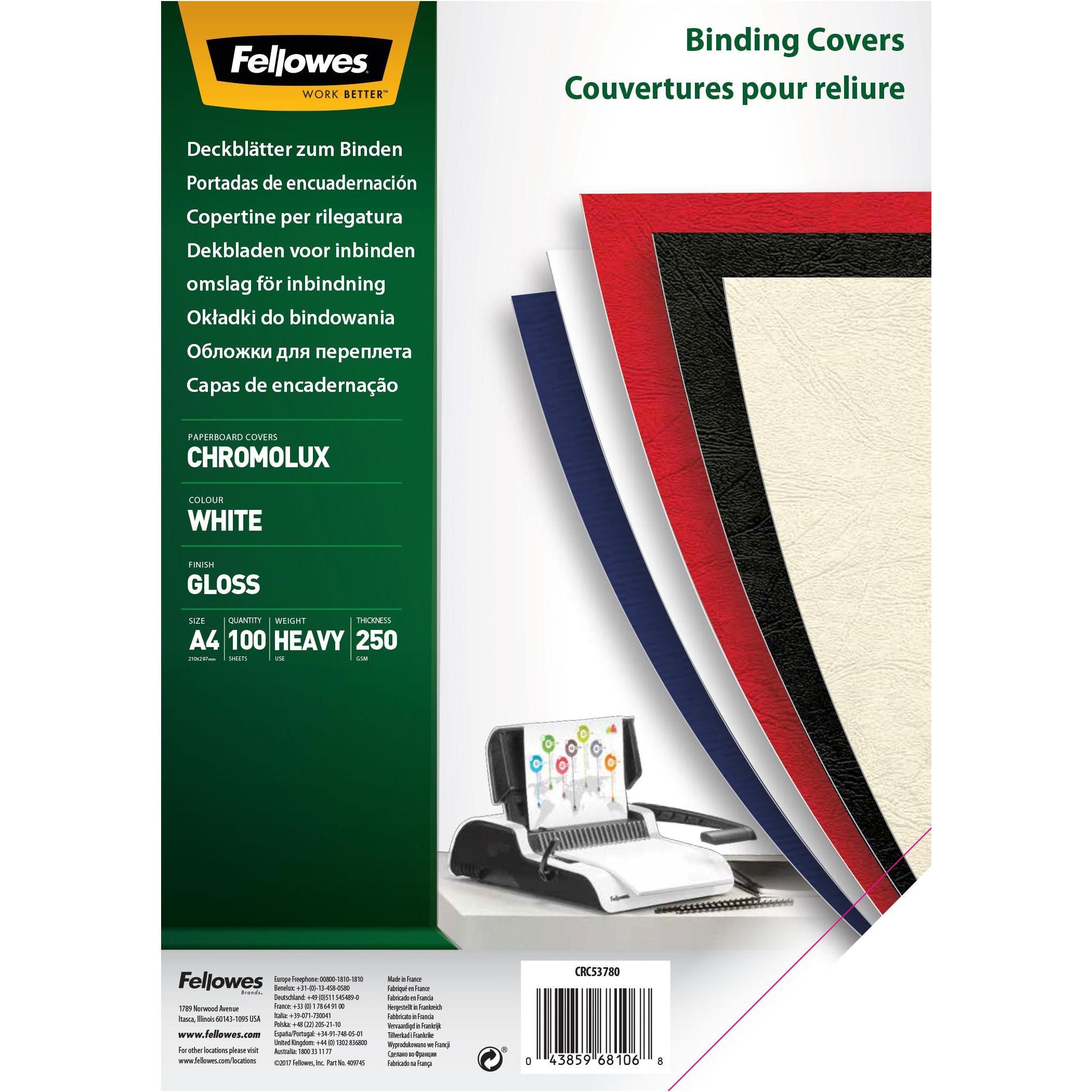 Fellowes, Bindegerät Zubehör, Chromolux Deckblatt, glänzend, weiss
