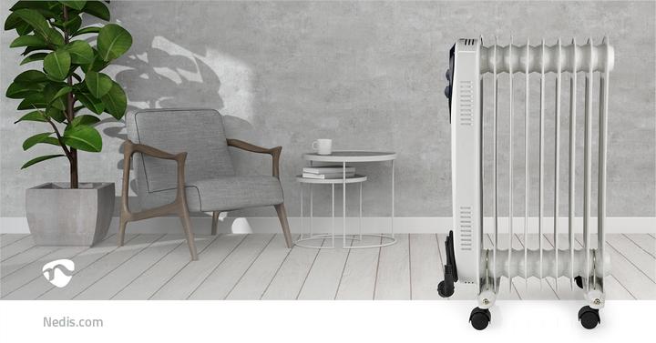 Actual product image Nedis Mobile oil radiator | 800 / 1200 / 2000 W | 9 Fins | Adjustable thermostat | 3 heat settings (2000 W)