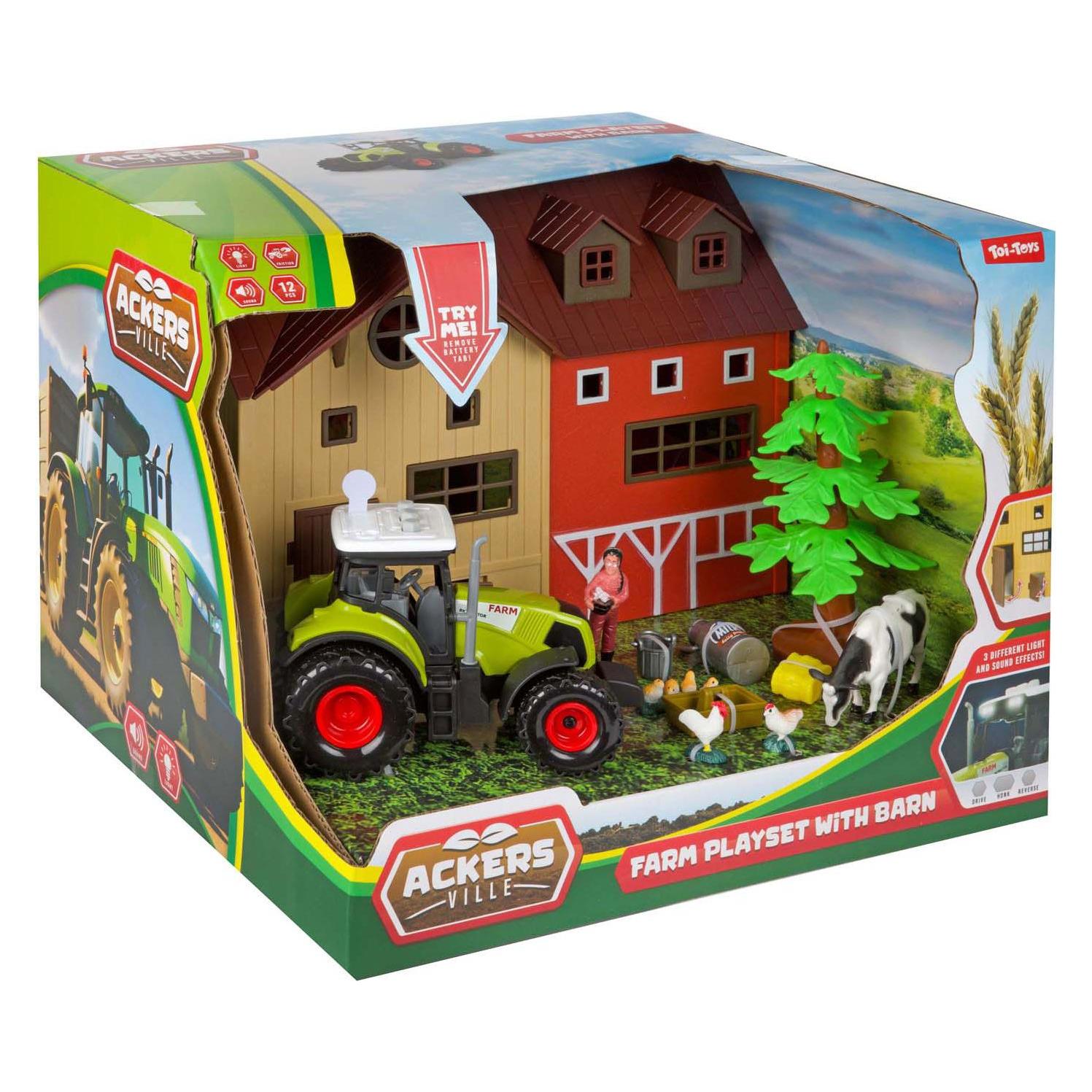 Toi-Toys Ackersville Bauernhof Mit Traktor, Licht Und Sound-Spielset, 12-tlg.
