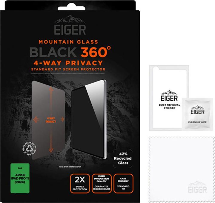 Produktbild Eiger 4-Wege Privacy Sichtschutz-Glas Full Screen Fit Mountain Black Privacy 360 Tablet (1 Stück, iPad Air 11 2024 (M2))